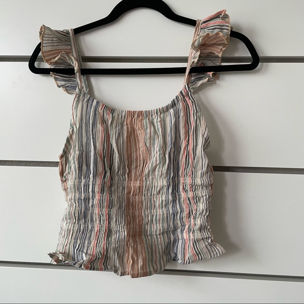 Lightweight Smocked Tank with Ruffles on Sleeves